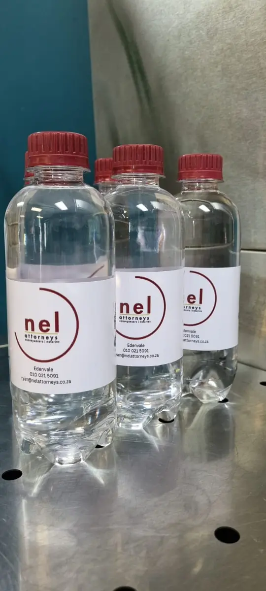 NEL Attorneys branded bottled water